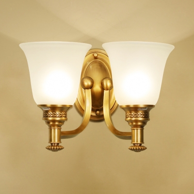 Frosted Glass Bell Shade Wall Lamp Bedroom Foyer 1/2 Lights Antique Style Sconce Light in Brass