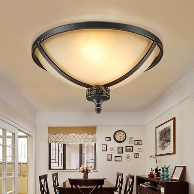 Frosted Glass Dome Ceiling Light Dining Room Foyer 3 Lights Flush Mount Light