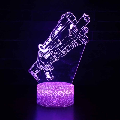 Gun Pattern Design 3D Night Lamp with Touch Sensor 7 Color Changing LED Bedside Light with USB Port for Bedroom
