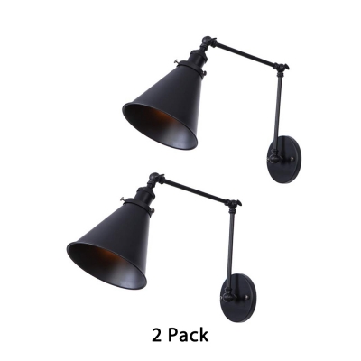 2 Pack Cone Adjustable Sconce Light 1 Light Antique Style Metal Wall Light in Black for Study