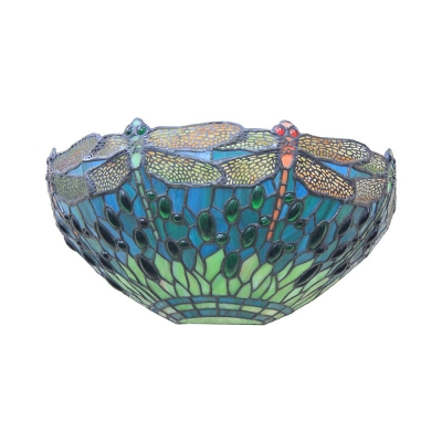 Stained Glass Dragonfly Pattern Wall Light 1 Light Tiffany Style Vintage Sconce Light for Stair Hallway