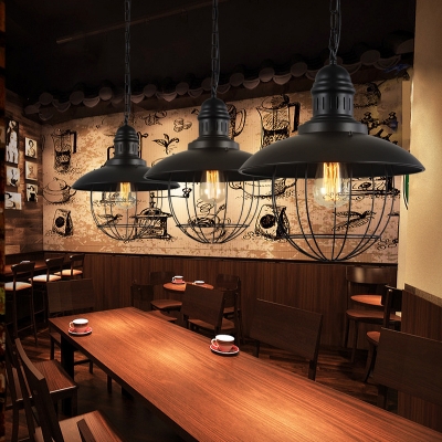 Industrial Domed Shape Pendant Light Single Light Metal Ceiling Pendant in Black for Dining Room