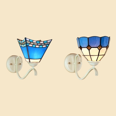 Mediterranean Style Craftsman/Dome Sconce Light 1 Light Stained Glass Wall Sconce for Bedroom Balcony