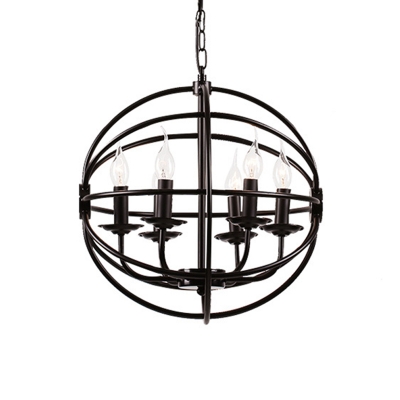 Metal Globe Shape Chandelier Living Room 6 Lights Classic Ceiling Light in Black for Dining Room Foyer