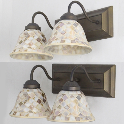 Mosaic Bell Shade Wall Light Shell Glass 2 Lights Sconce Light for Bedroom Living Room