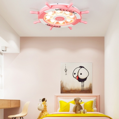 Pink Rudder Shape Ceiling Light Fixture Child Bedroom Third Gear/Stpeless Dimming Flush Mount Light