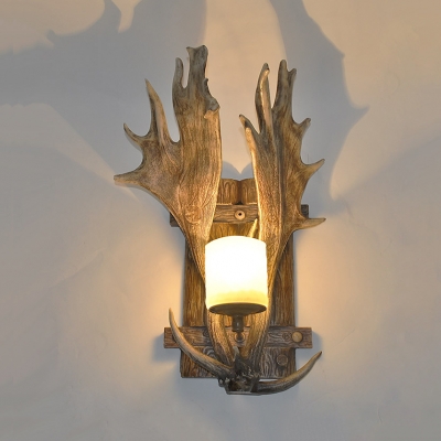 Rustic Style Antlers Shape Sconce Resin and Frosted Glass Single Light Wall Light for Hallway Dining Room