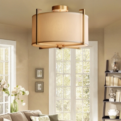 Rustic Style Drum Ceiling Lamp Fabric 4 Lights White Semi Flush Ceiling Light for Bedroom