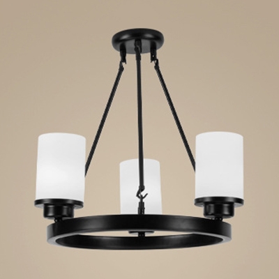 Simple Style Cylinder Chandelier Frosted Glass 3/6/8 Lights Black Pendant Light for Dining Room