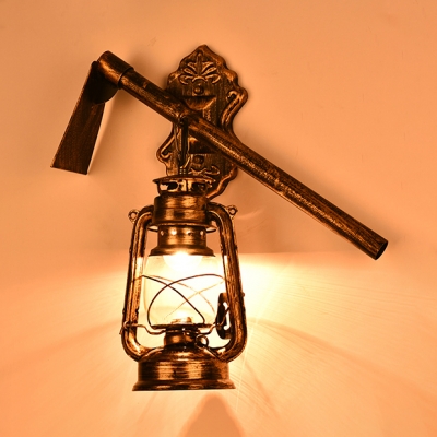 Single Light Kerosene Hanging Lamp Industrial Metal Sconce Light in Bronze for Restaurant