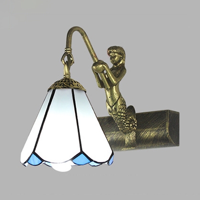 Stained Glass Sconce Light Down Lighting Hand Made Wall Lamp with Mermaid for Bedroom Living Room