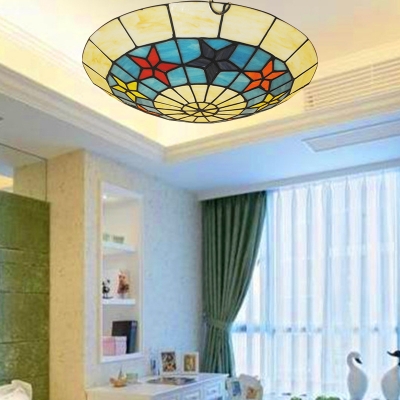 Tiffany Style Star Flush Ceiling Light Stained Glass 1 Light Light Fixture for Bedroom