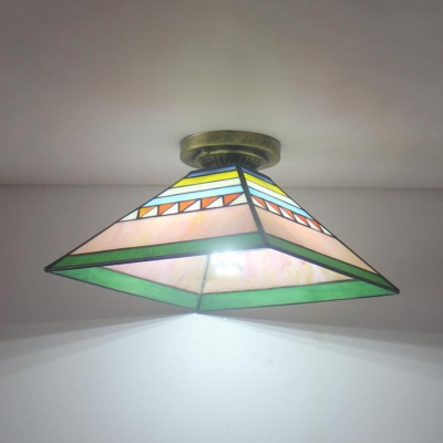 Tiffany Style Trapezoid Flush Light Stained Glass 1 Light Pink/Orange Ceiling Light for Child Bedroom