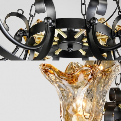 Traditional Up Lighting Chandelier 3/6/8 Lights Glass Metal Pendant Light in Black for Bedroom