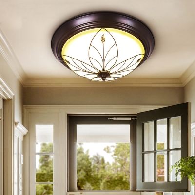 Vintage Style Bowl Ceiling Lamp Frosted Glass White Flush Light in White/Warm for Balcony