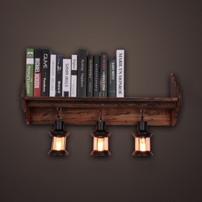 Vintage Style Cylinder Wall Sconce Wood and Metal 3 Lights Hanging Wall Light for Dining Room Study