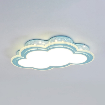 White Lighting Flush Mount Light Cute Blue Cloud Shape Acrylic Metal Ceiling Light for Kindergarten
