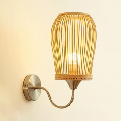 Wood and Metal Wall Sconce Dining Room Bedroom Single Light Antique Style Wall Light in Beige