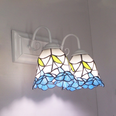 2 Lights Bell Wall Lamp Tiffany Style Stained Glass Wall Sconce for Bathroom Hotel
