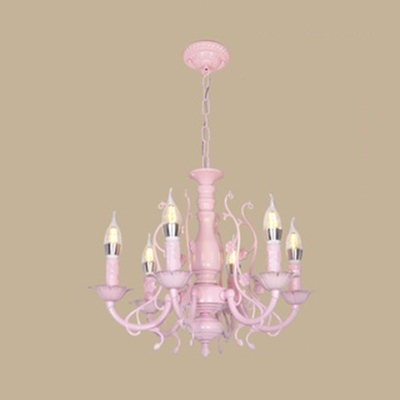 3/5/6 Lights Candle Chandelier Traditional Metal Hanging Light with Flower in Blue/Pink for Hotel
