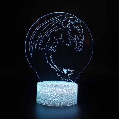7 Color Changing 3D LED Night Lamp Acrylic Flat Touch Sensor Dragon Illusion Light for Bedroom Boys Gift