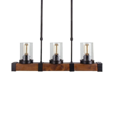 American Rustic Cylinder Shade Island Light 3/6 Lights Metal Clear Glass Pendant Light for Kitchen