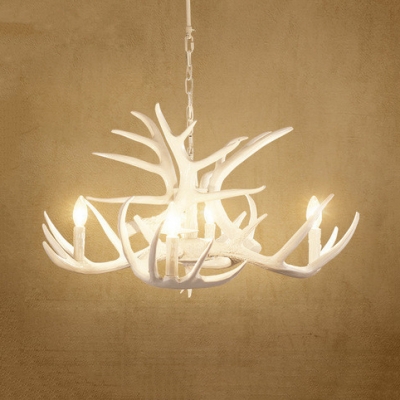 Antique Style Antlers Chandelier Resin 4/6/9 Lights White Hanging Light for Foyer Dining Room