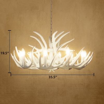 Antique Style Antlers Chandelier Resin 4/6/9 Lights White Hanging Light for Foyer Dining Room