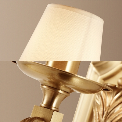 Antique Style Brass Wall Light Tapered Shade 1 Light Fabric Metal Sconce Light for Bedroom