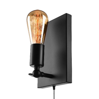 Antique Style Open Bulb Wall Lamp Metal One Light Black Wall Lighting with Plug In Cord for Bathroom