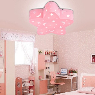 Baby Girl Boy Room Light Fixture Eye Caring White Pink Blue Star Metal