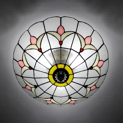 Bedroom Flower Ceiling Lamp Stained Glass 3 Lights European Style Flush Mount Light