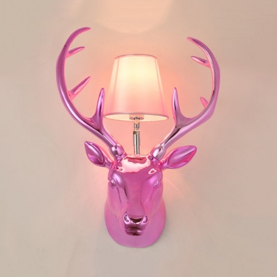 Bedroom Living Room Sconce Resin Single Light Antique Style Wall Light with Deer Decoration and Tapered Shade