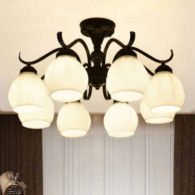 Bedroom Restaurant Globe Ceiling Light 3/5/6/8 Lights Traditional Metal Semi Flush Mount Light in Black