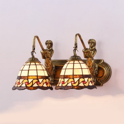 Bell Living Room Sconce Light Stained Glass 2 Lights Tiffany Style Wall Lamp with Mermaid Decoration