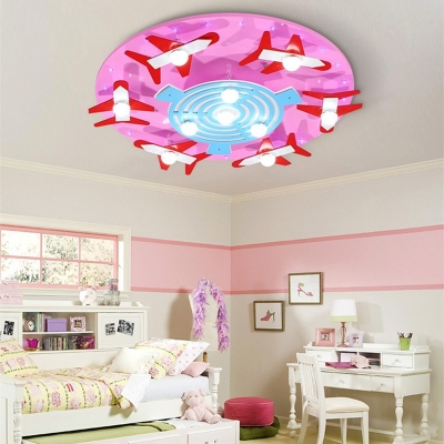 Blue/Pink Round Shape Flush Mount Light Plane Decoration Slim Panel LED Ceiling Light in White/Warm