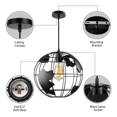 Chic Single Light Globe Shade Mini LED Hanging Pendant for Kids in Black