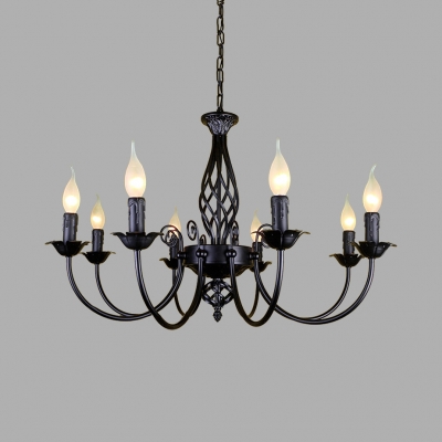 Classic Candle Hanging Light Metal 6/8 Lights Black/White Chandelier for Dining Room Restaurant