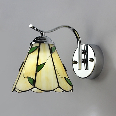 Dining Room Down Lighting Wall Sconce White/Beige Glass 1 Light Tiffany Style Sconce Light