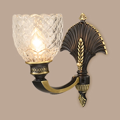 Dome Shade Wall Sconce 1/2 Lights Elegant Style Clear Glass Metal Wall Light for Foyer Study Room