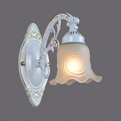 European Style Flower Shade Wall Sconce 1 Light Metal Frosted Glass Sconce Light in White for Hallway