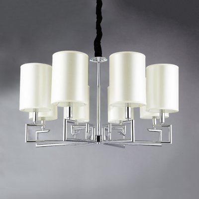 Fabric Cylinder Chandelier 8 Lights Simple Style Hanging Light in Black/White for Dining Room
