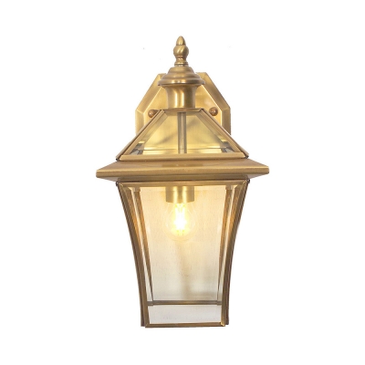 Front Door Down Lighting Wall Sconce Clear Glass Metal 1 Light Antique Style Wall Lamp in Brass