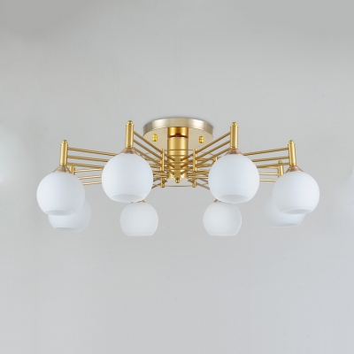 Frosted Glass Globe Ceiling Lamp Hotel 8 Lights Contemporary Semi Flush Ceiling Light in Black/Gold
