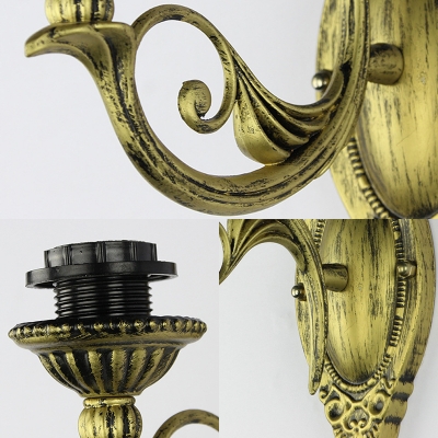 Hand Made White/Beige Shade Wall Light Antique Style Metal and Glass Sconce Light for Bedroom Bathroom