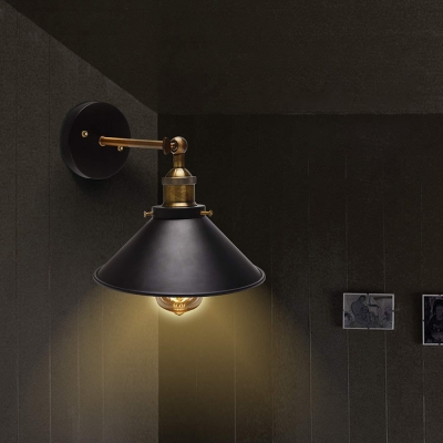 Industrial Cone Wall Light 2 Pack 1 Light Metal Wall Lamp in Black for Bedroom Dining Room