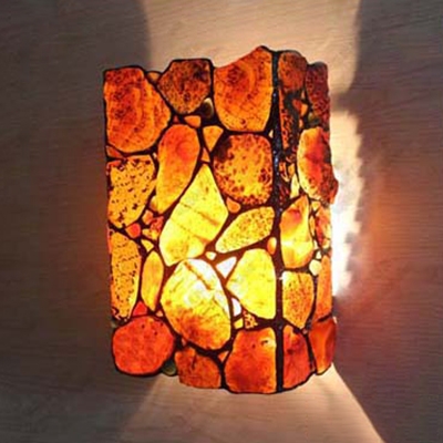 Colorful Rectangle Shade Wall Light 2 Lights Tiffany Style Antique Stone and Metal Sconce Lamp for Kitchen
