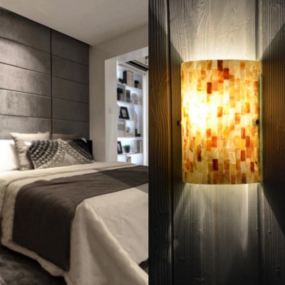 1 Light Half Cylinder Wall Light Mosaic Pattern Shell Sconce Light for Bedroom Restaurant