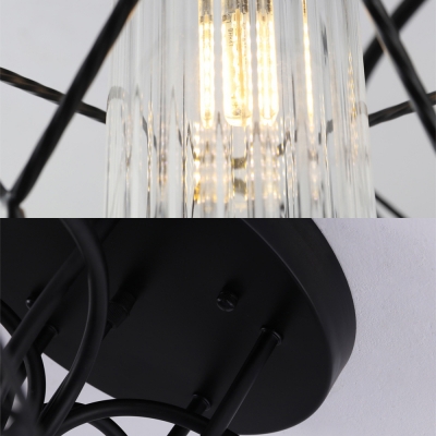 Industrial Wire Cage Semi Flush Ceiling Light 4/6 Lights Metal and Glass Ceiling Light in Black