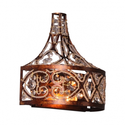 Living Room Restaurant Wall Light Metal 2 Lights Antique Style Wall Lamp with Clear Crystal Decoration in Rust